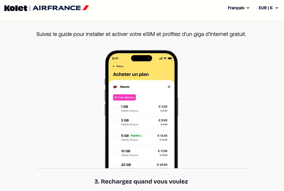 Air France distribue des cartes eSIM