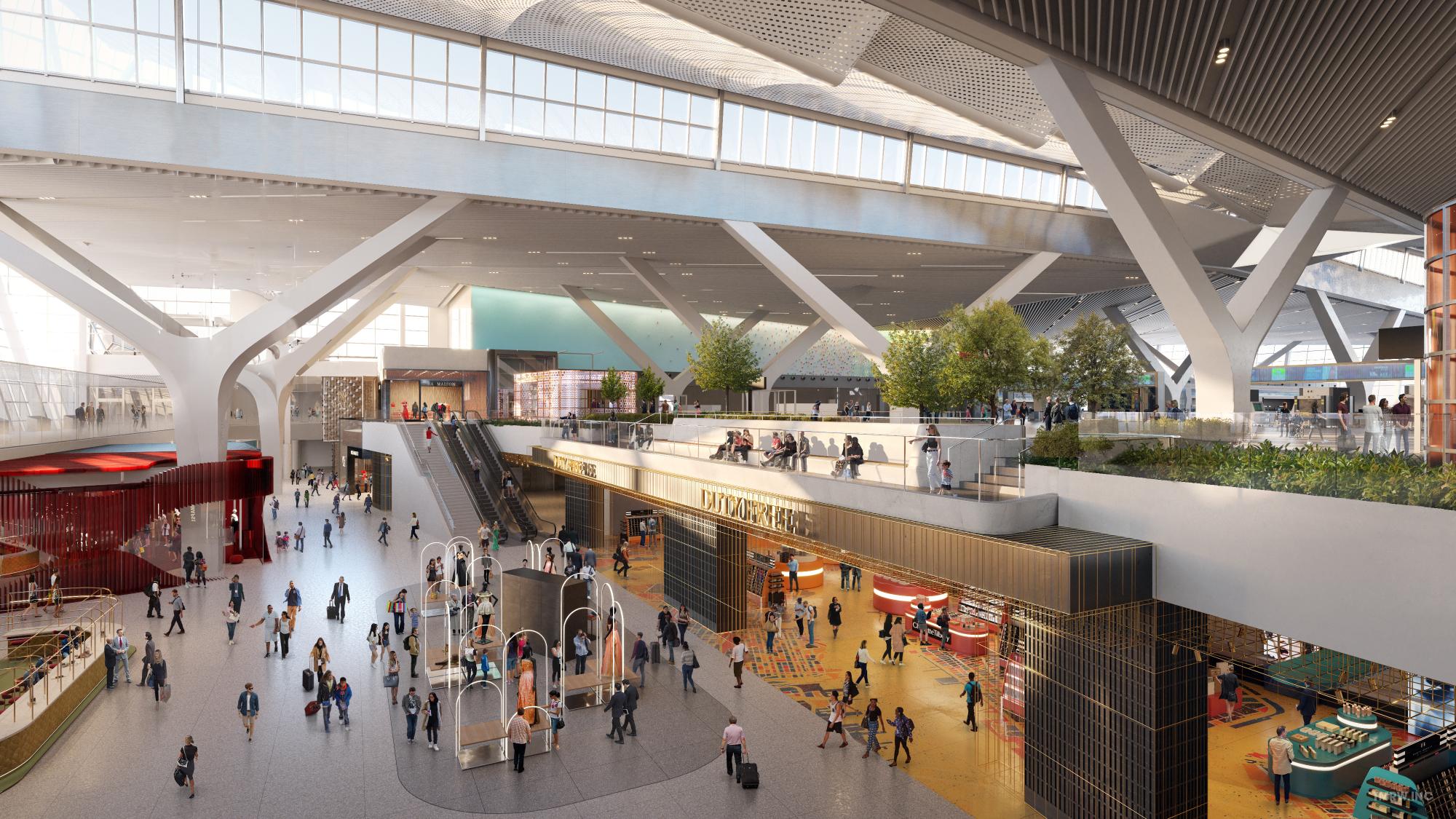 rendering of interior of new terminal one colonnes