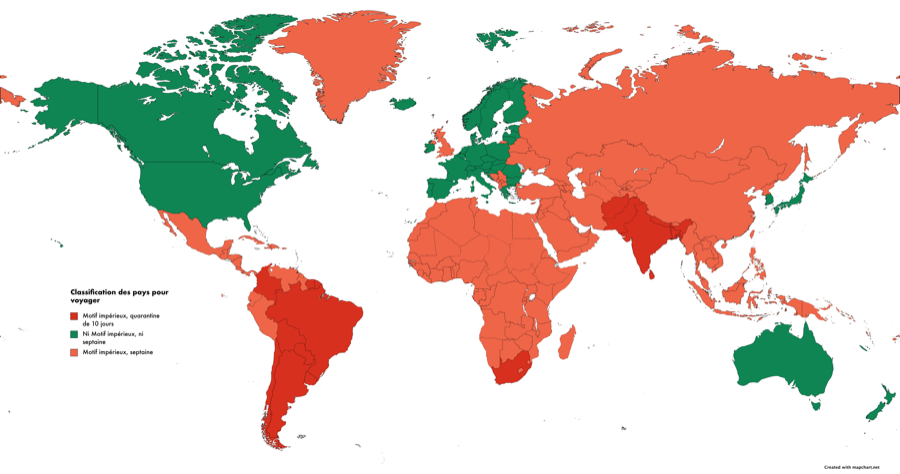 Liste Covid France : les USA et le Canada classés verts
