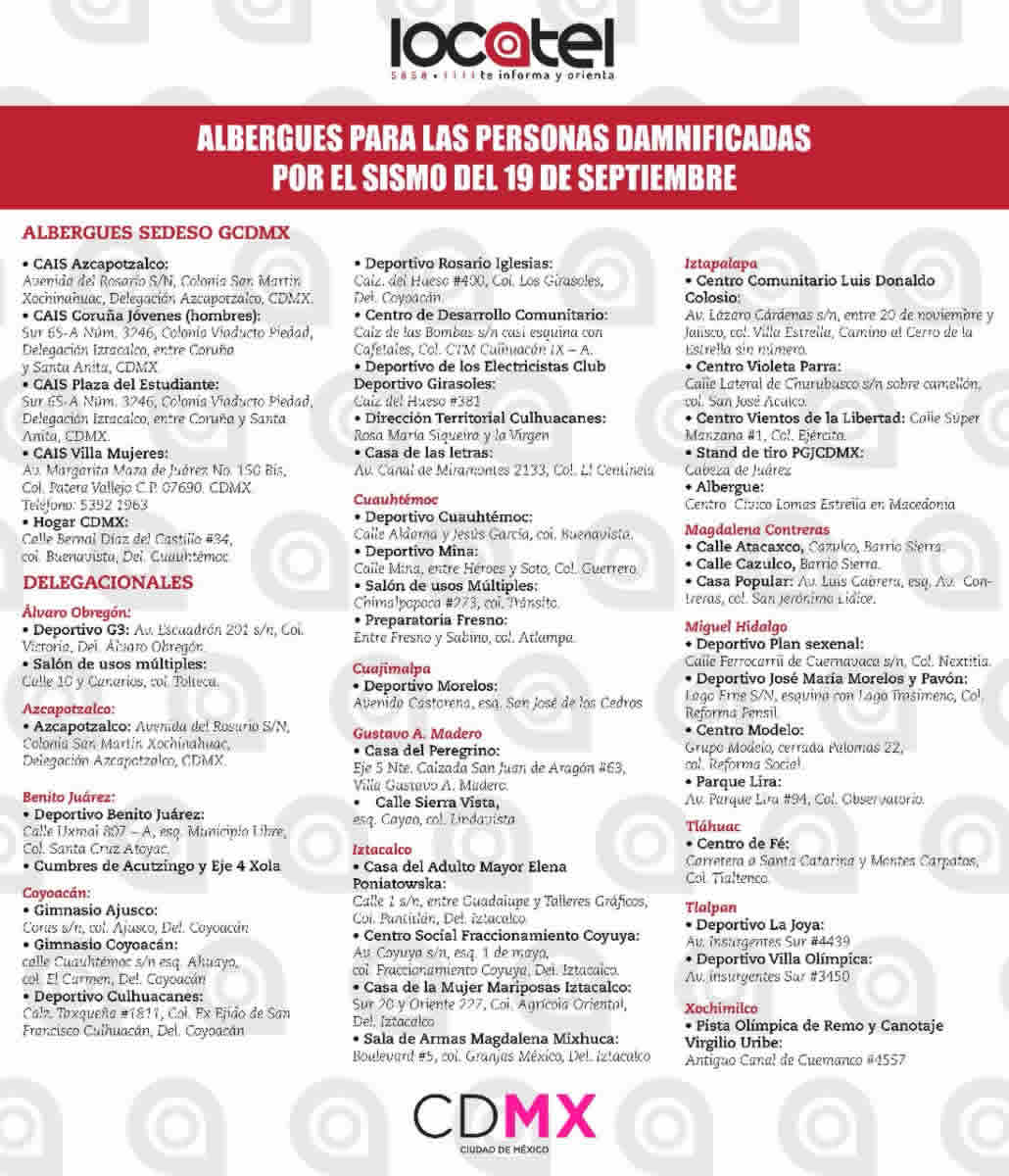 lieux hebergement seisme mexico