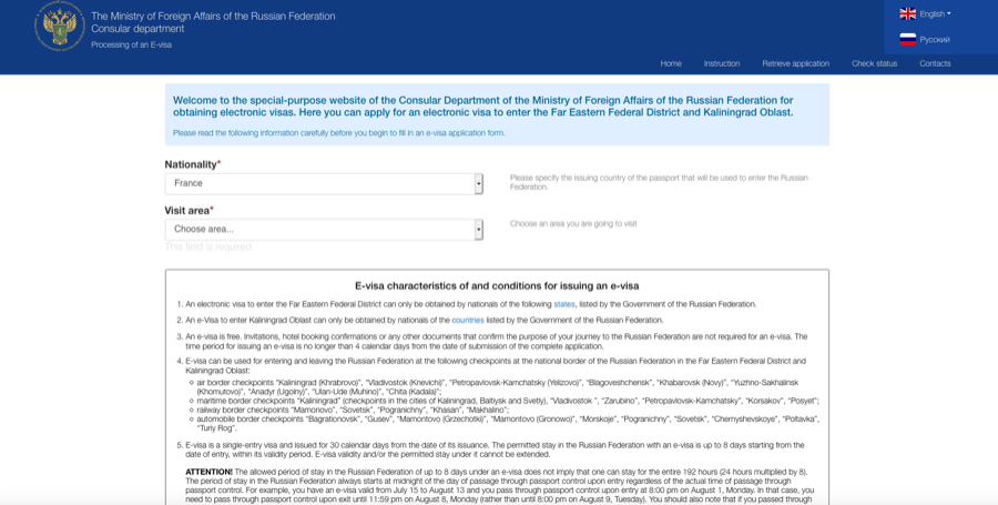 e visa russie