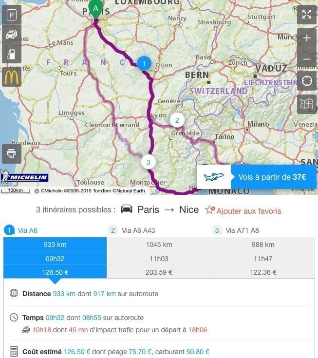 trajet paris nice 2016