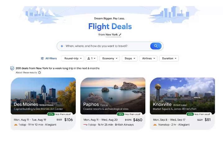 Google Flight intègre l'IA