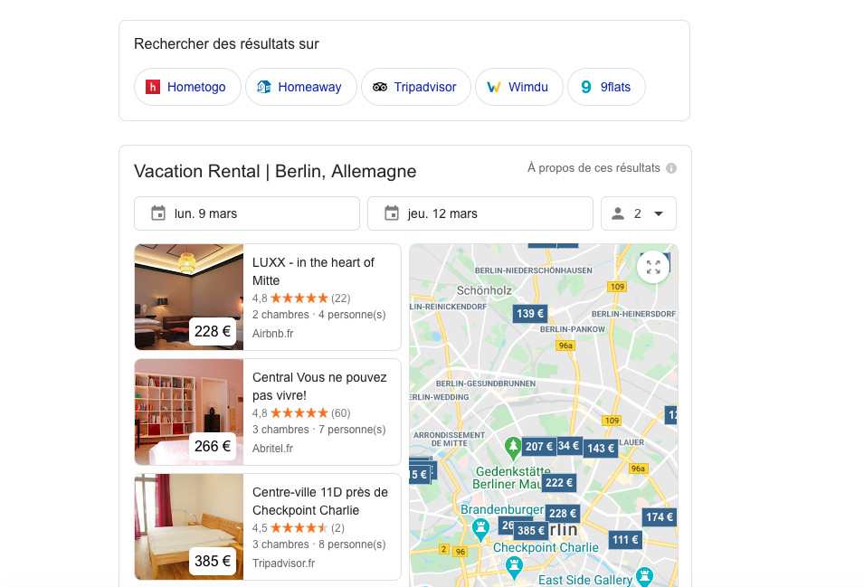 Les liens sponsorisés des concurents de Google